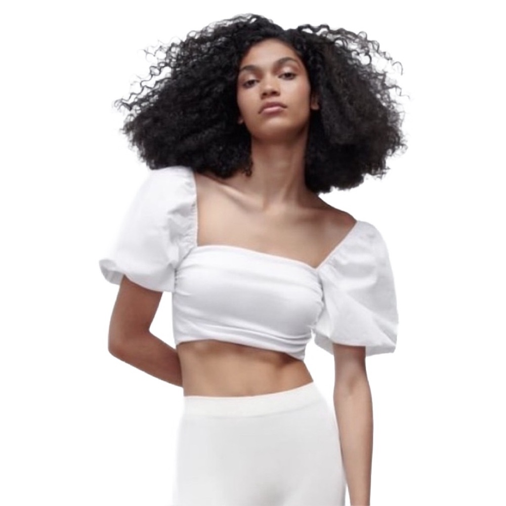 Zara NWT puff sleeve 100% Cotton ribbed crop top, medium ✨🖤✨